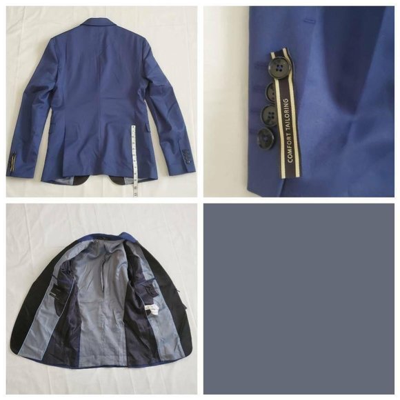 Zara Men's Tuxedo Jacket Blue Black Notch Lapel Lined Dinner Coat Size 36 NWT - Picture 8 of 11